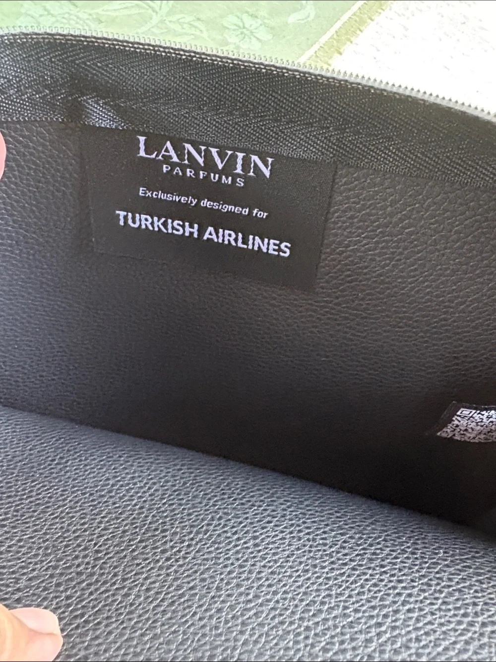 Lanvin Black Vegan Leather Toiletry ~ Cosmetic Pouch with Gold Logo